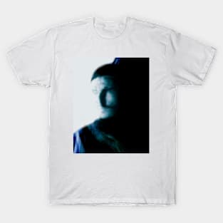 Portrait, digital collage, special processing. Bright side, survival guy. Man between light and darkness. Aquamarine. T-Shirt